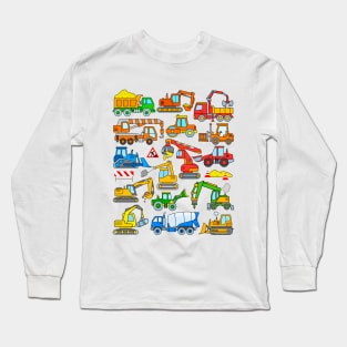 Kids Excavator and Construction Vehicle Design Long Sleeve T-Shirt